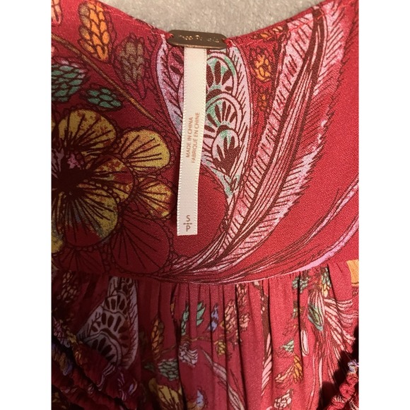 FREE PEOPLE S Printed Tunic Top Dress Boho Floral Hummingbird Tiered Lightweight - Picture 3 of 8
